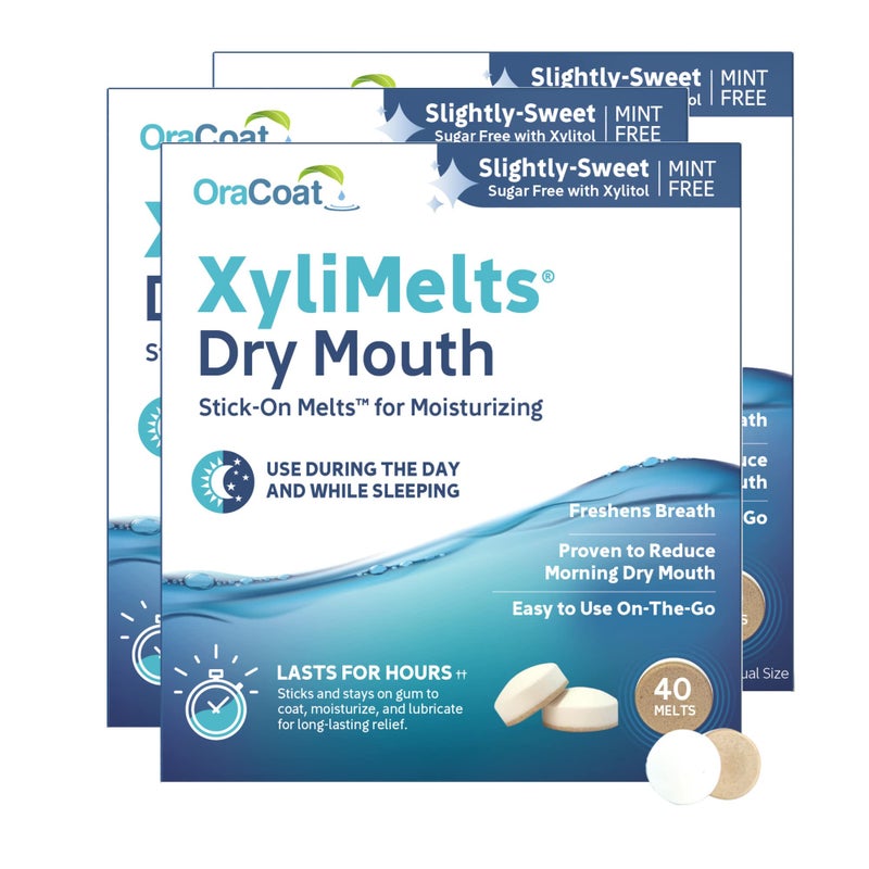 Oracoat XyliMelts for Dry Mouth Night Time or Day Moisturizing Dry Mouth Adhering Discs Sugar Free with Xylitol 40 Count 3 Pack SlightlySweet Flavor 8Hour Relief - Image 1